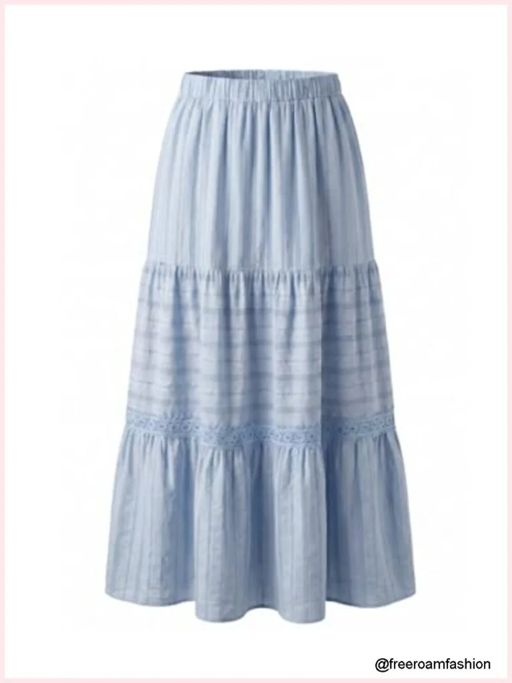 Boho Tiered Maxi Skirt High Waisted Cotton Crochet Lace A-Line Flowy Beach